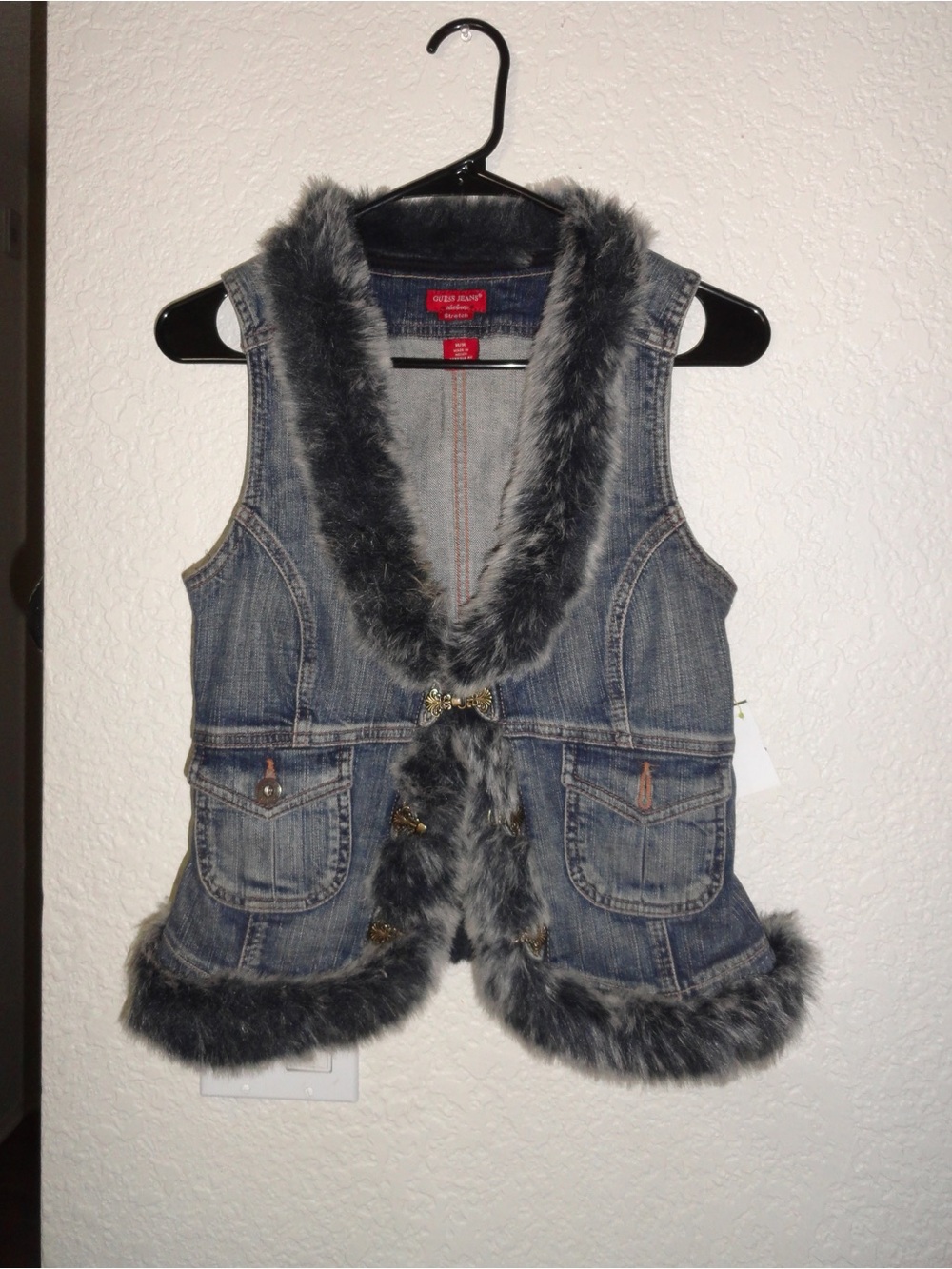 RARE Guess Jeans Faux Fur Trimmed Denim Vest
